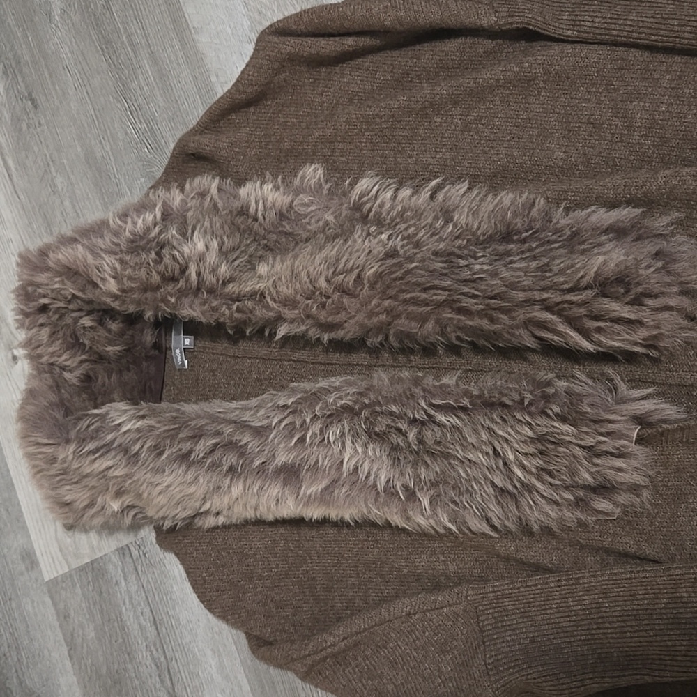Vince Brown Cardigan with Fur Collar